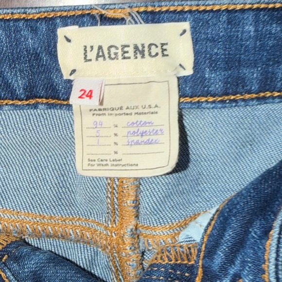 L'AGENCE Blue Flare Raw Hem Crop Jeans 24 - Picture 3 of 6